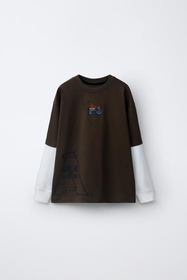 CAMISETA DOBLE MANGA SPORTY - Marrón de Zara - Imagen 0