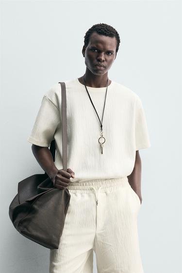 TEXTURED RELAXED FIT T-SHIRT - Oyster-white by Zara