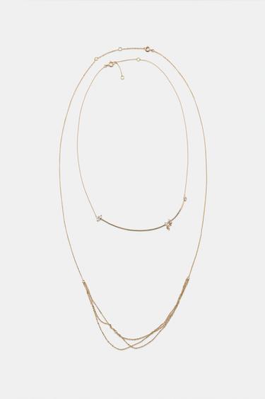 Zara 2 件組簡約亮片項鍊組 - 金黃色