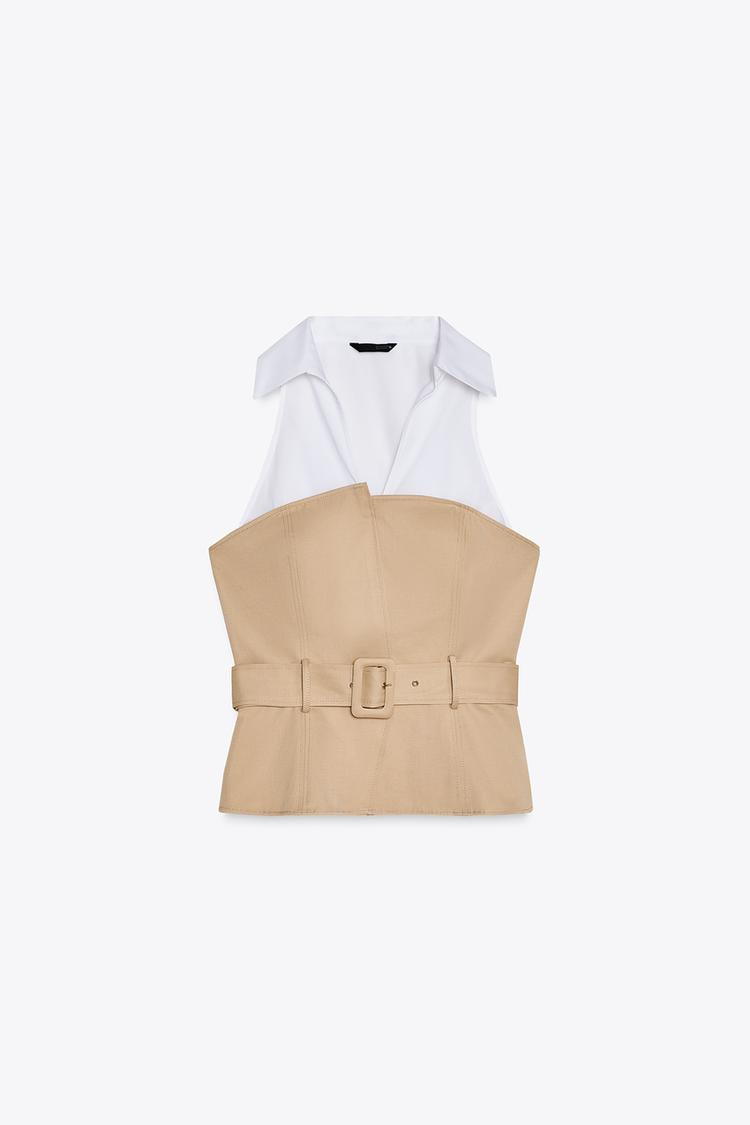 CONTRAST HALTER TOP - camel by Zara - Image 4