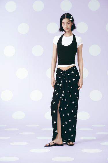 ZW COLLECTION POLKA DOT MIDI SKIRT - Black / Ecru by Zara