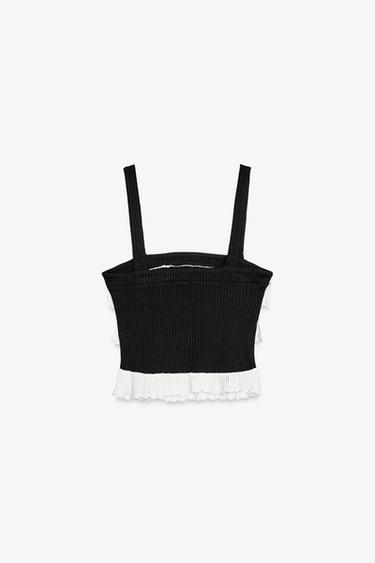 RUFFLED KNIT TOP - Black / White by Zara - Image 5