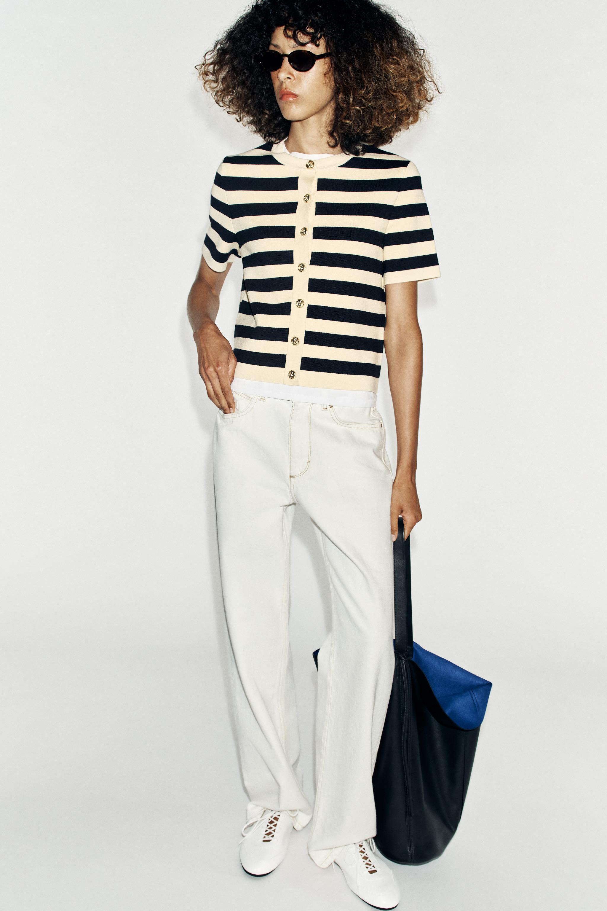 SHORT SLEEVE STRIPED CARDIGAN