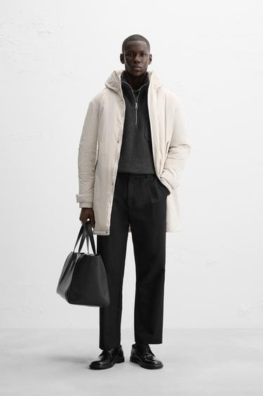 QUILTED HOODED PARKA - Stone by Zara