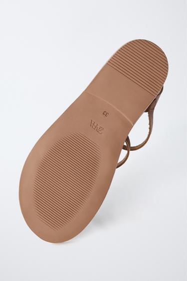 LEATHER STRAPPY SANDALS - Brown by Zara - Image 7