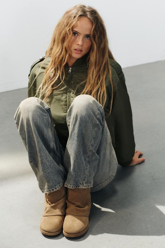 LEATHER FOOTED LEGGINGS ANBOOTS - Brown by Zara - Image 0
