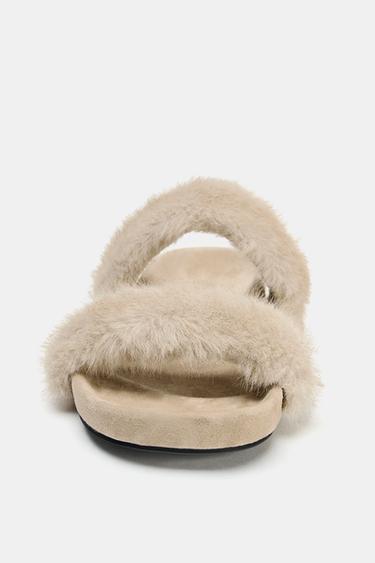 FLAT SANDALS WITH SHEEPSKIN EFFECT - Beige by Zara - Image 3