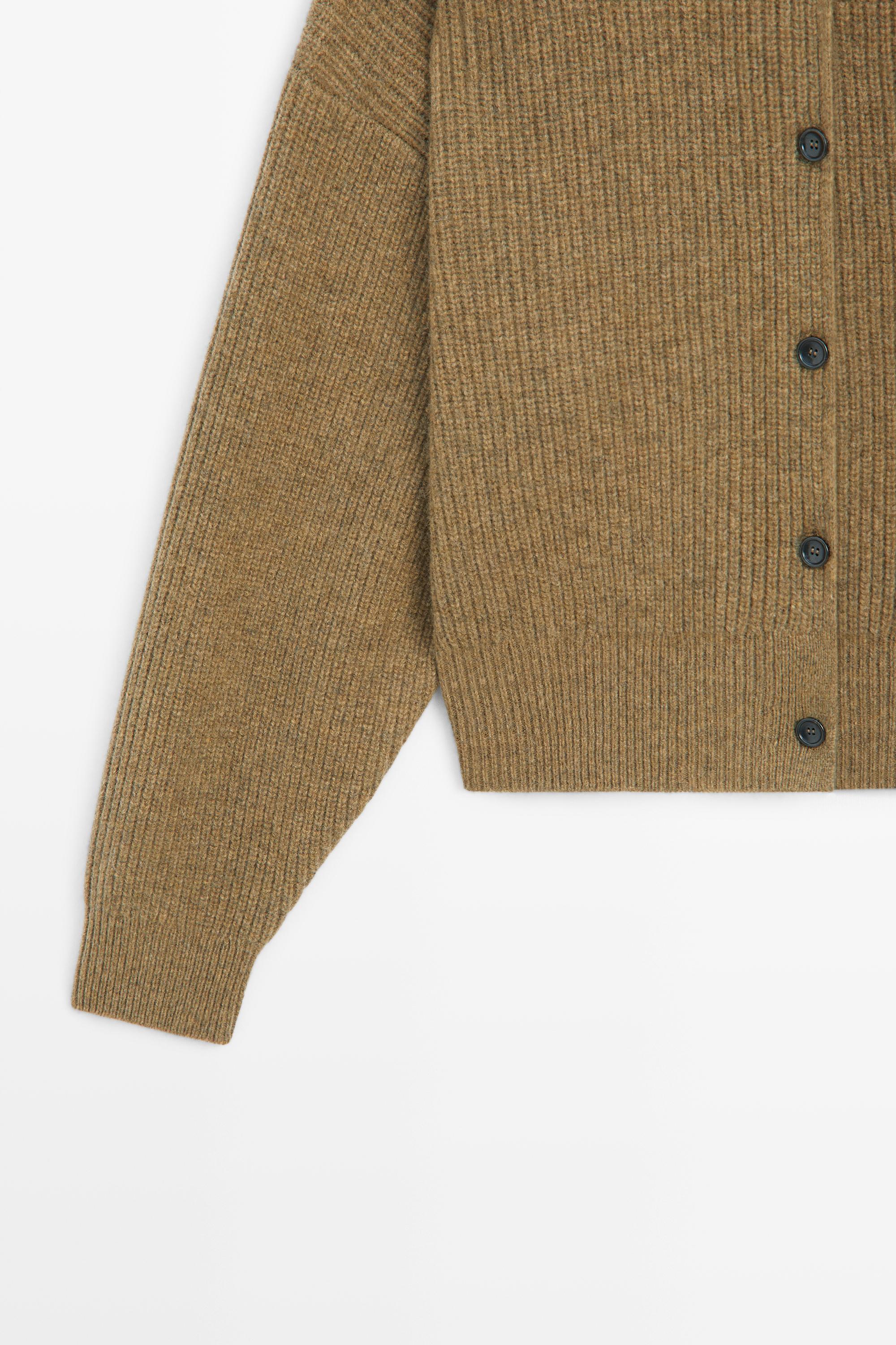 100% wool purl funnel neck cardigan
