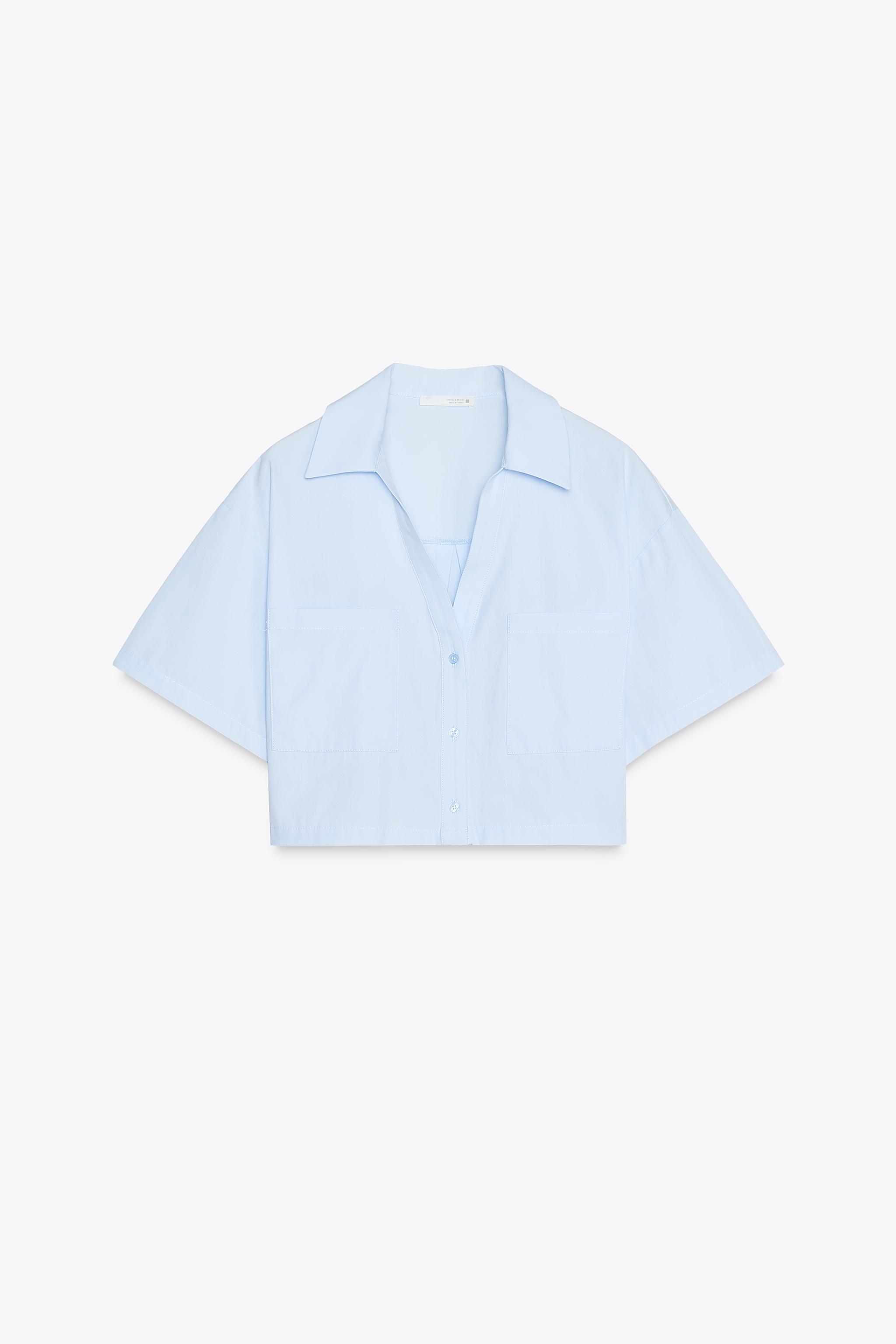 トップス Huitrox / curve cropped shirt / blue Women's Crew Neck Cropped Shirts Short Sleeve Loose Shoulder