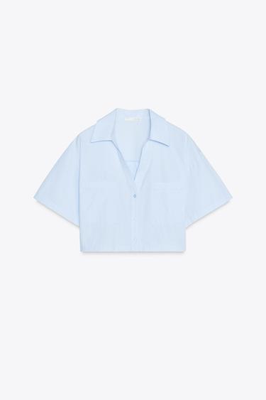 Zara POPLIN CROPPED SHIRT - Blue - Image 0