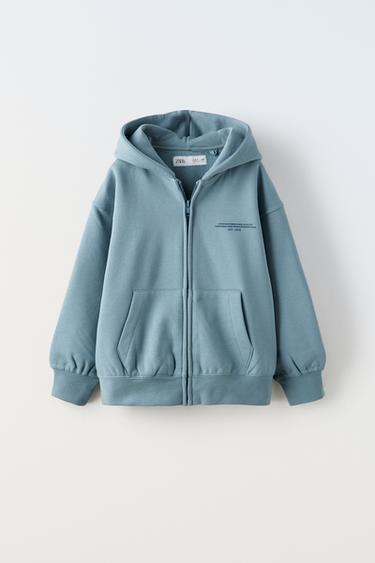 HOODIE WITH ZIP - Mid-blue by Zara - Image 0