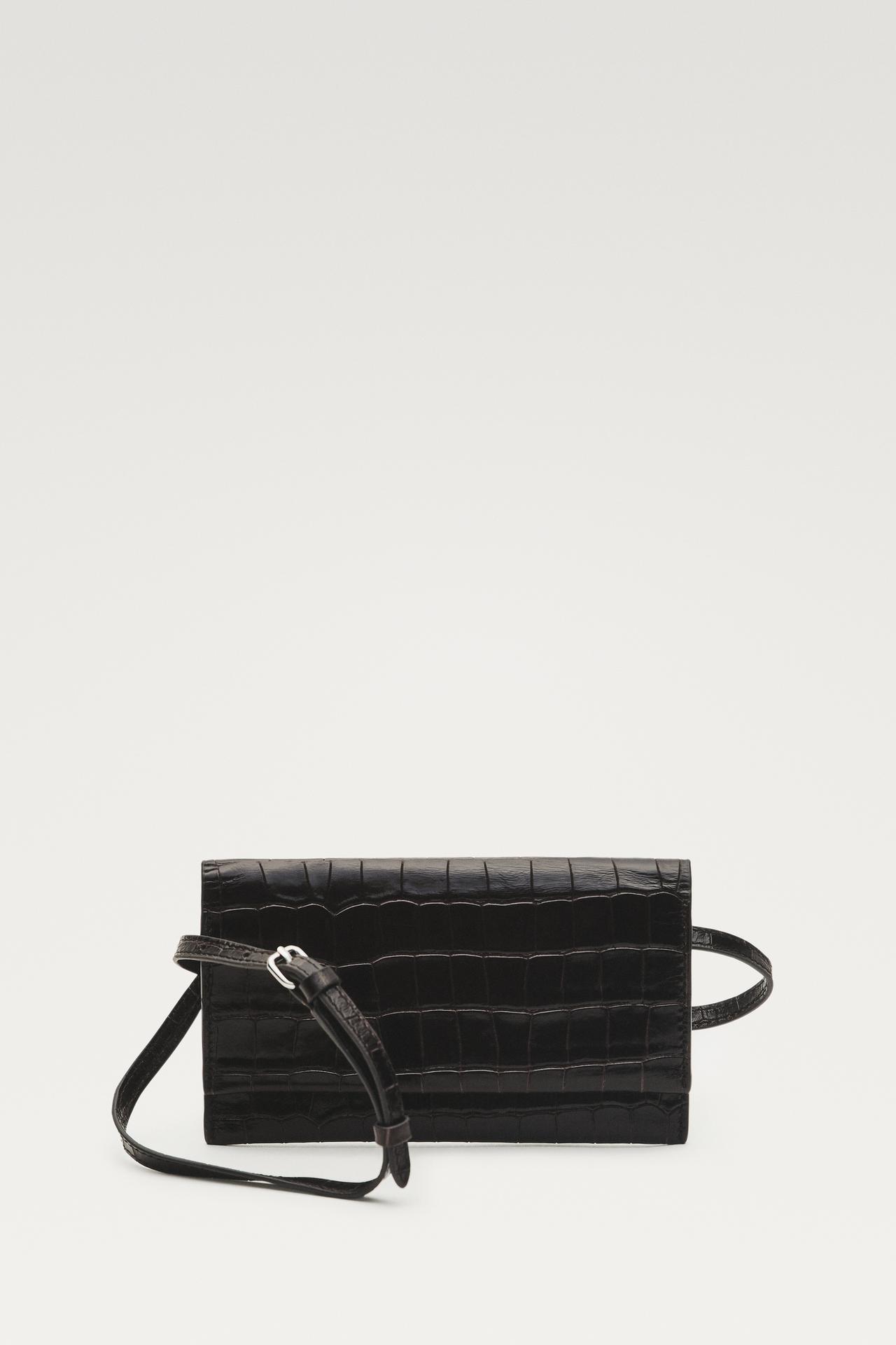 Crocodile-embossed leather belt bag — Brown
