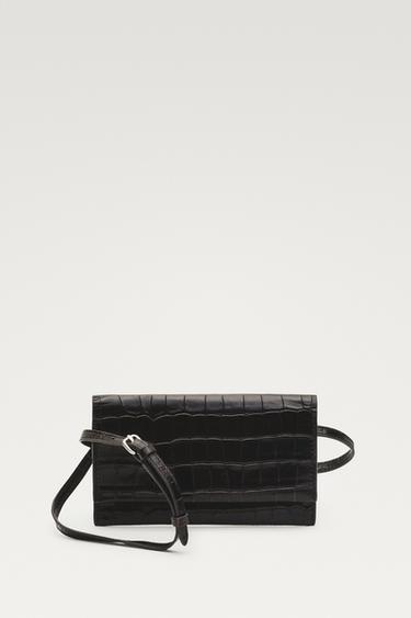 Crocodile-embossed leather belt bag — Brown 1