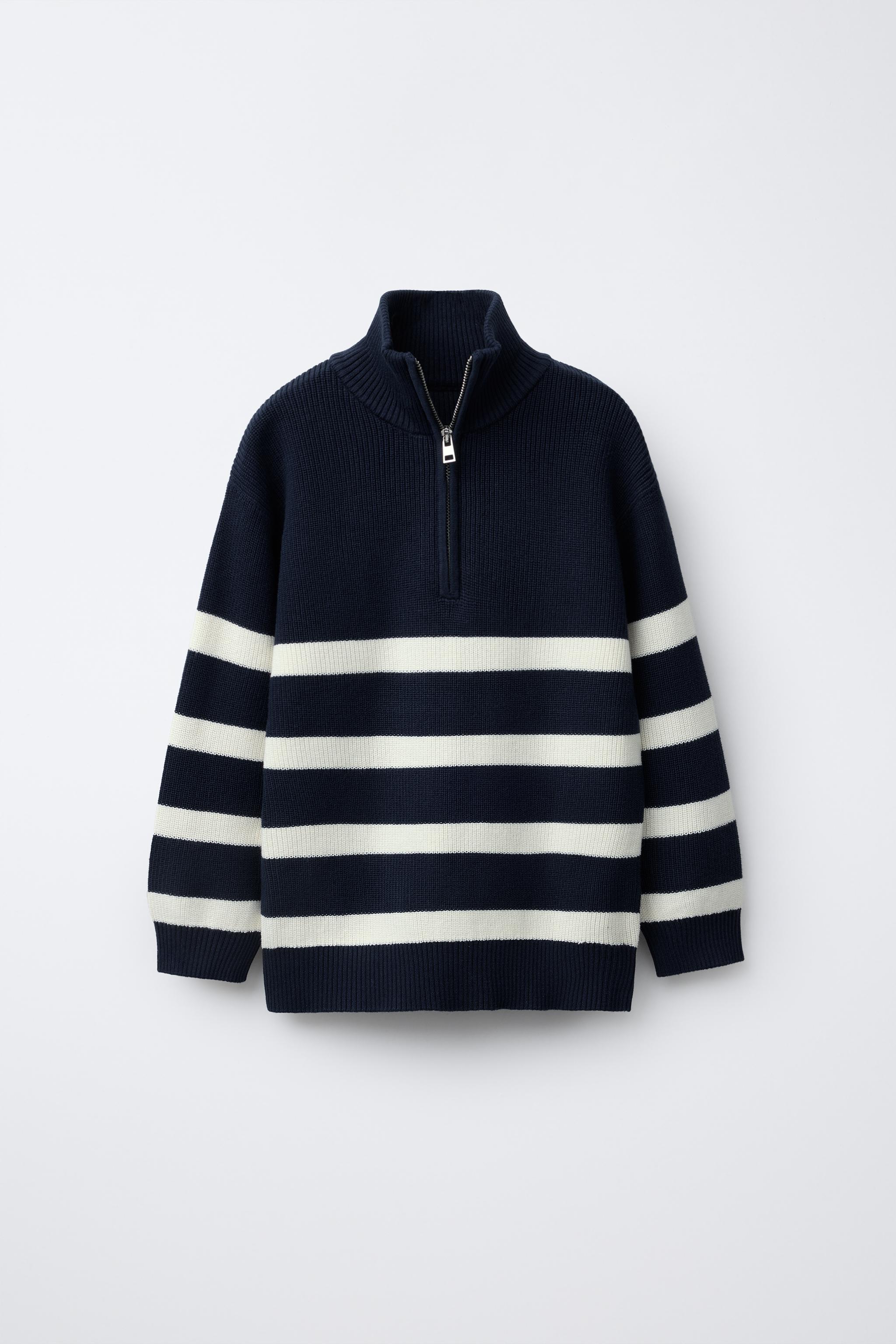 STRIPED KNIT SWEATER Navy blue ZARA South Africa