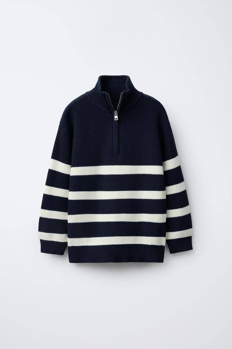 STRIPED KNIT SWEATER Navy blue ZARA New Zealand