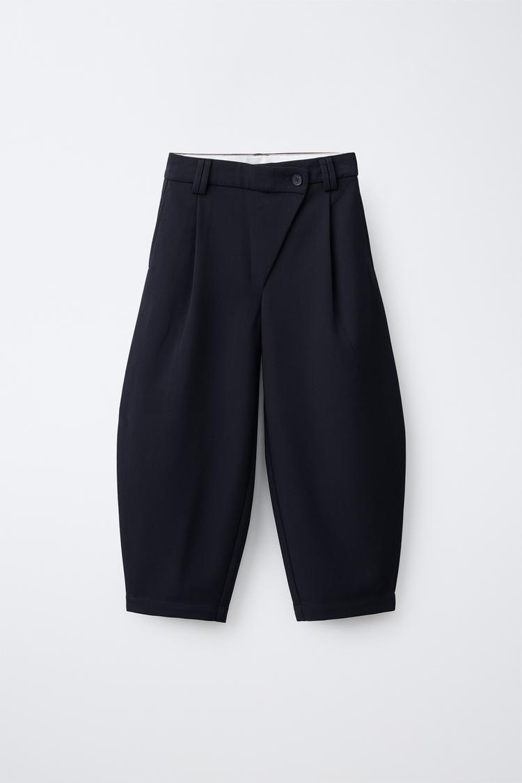 WRAP WAIST BARREL TAILORED PANTS — Navy blue