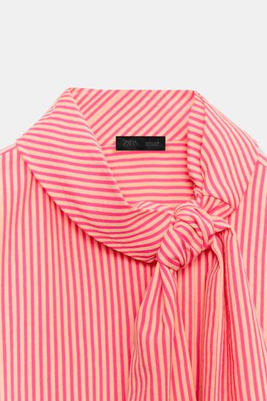 CHEMISE À RAYURES AVEC NŒUD - Rose de Zara - Image 8
