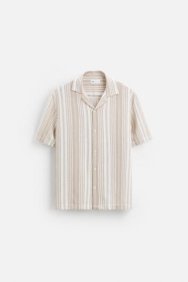 Zara TEXTURED STRIPED SHIRT - Beige / Taupe brown