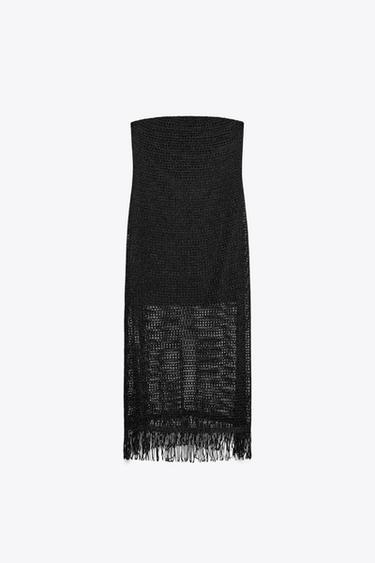 FRINGED STRAPLESS MIDI DRESS - Black by Zara - Image 6