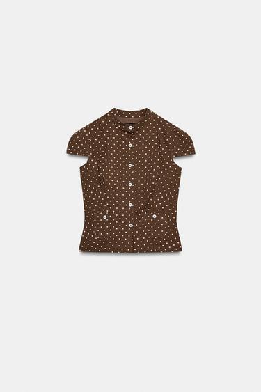 POLKA DOT POPLIN TOP - brown/white by Zara - Image 5