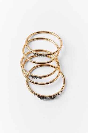 Zara 5-PACK OF METALLIC RHINESTONE BRACELETS - Golden