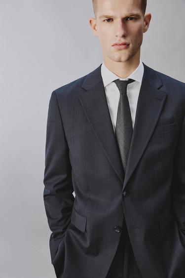 REGULAR FIT CHECK SUIT BLAZER - Dark navy by Zara - Image 4