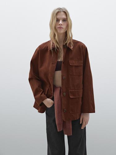 Zara Russet cotton jacket with pocket details - Brick
