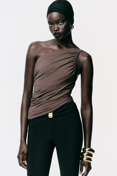 DRAPED ASYMMETRIC BODYSUIT - Taupe grey by Zara