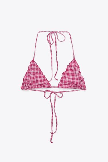 HAUT DE BIKINI TRIANGLE À CARREAUX - Rose de Zara - Image 4