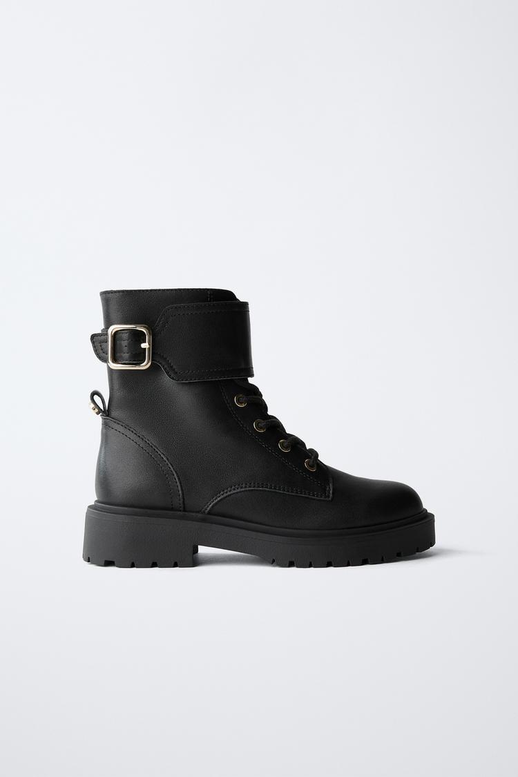 Buckle Lug Boots Zara LEATHER ANKLE BOOTS WITH BUCKLE Black ZARA