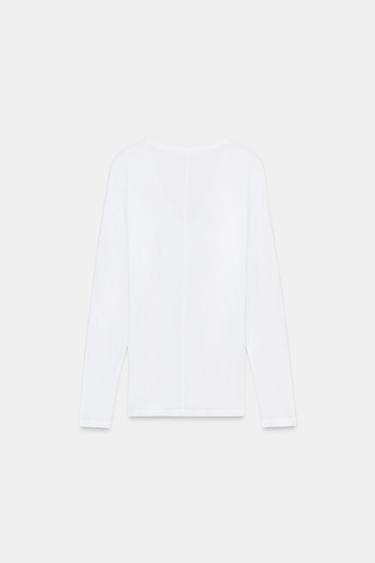 COTTON V-NECK T-SHIRT - White by Zara - Image 9