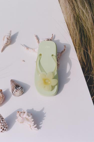 3D FLOWER POOL SANDALS - Lime Green by Zara
