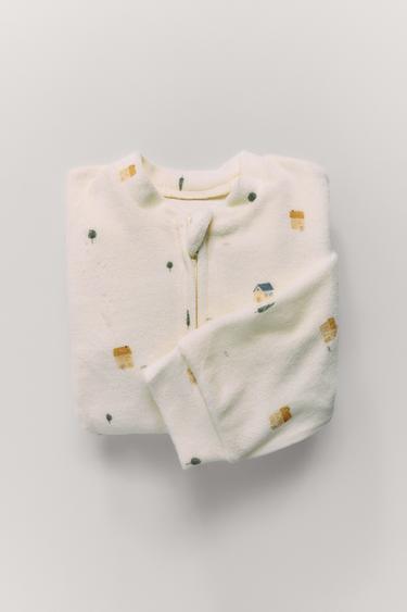 PIJAMA INTEIRO DE VELUDO COM CASINHAS - Cru da Zara