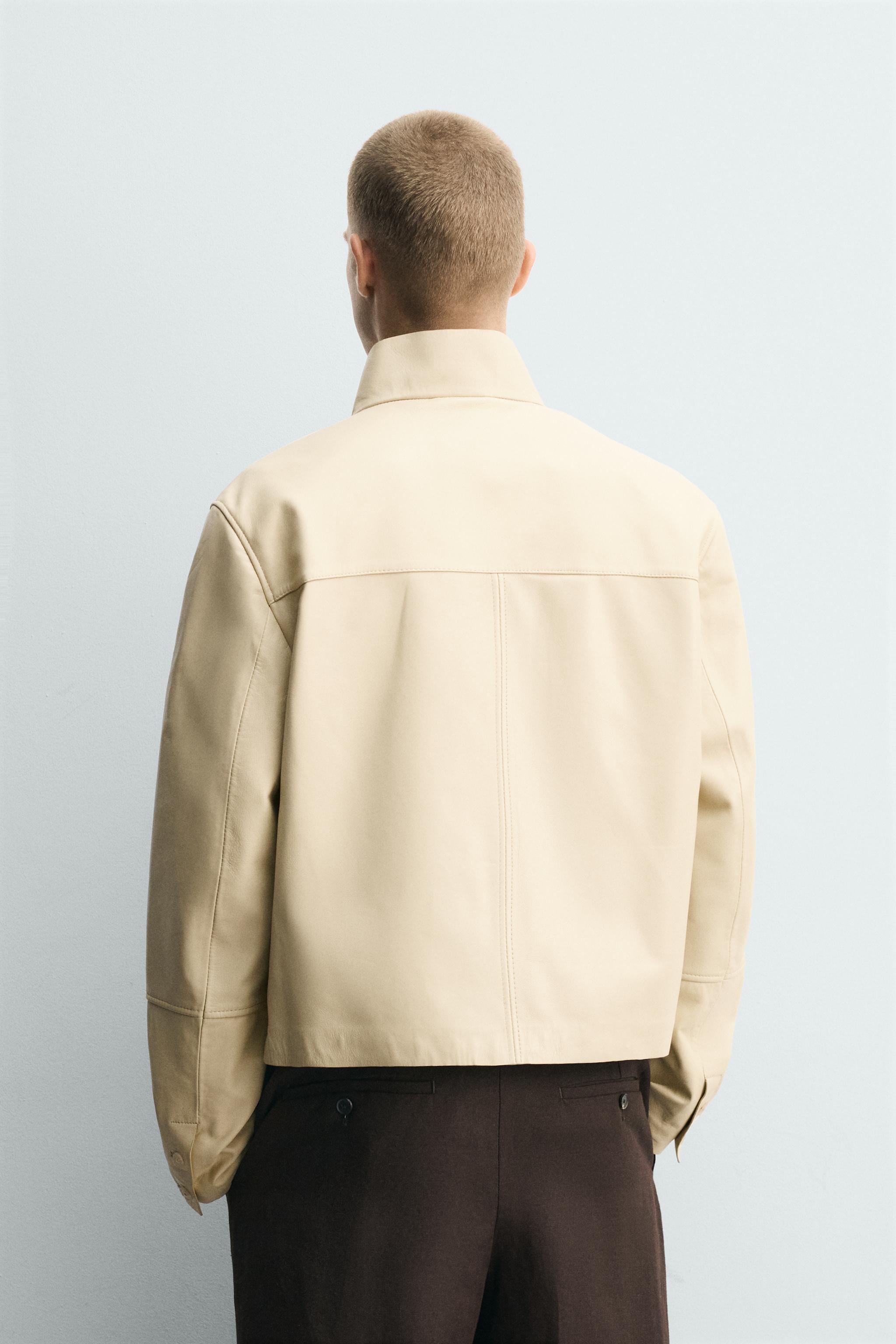 LEATHER ZIP-UP JACKET - Ecru | ZARA Turkey