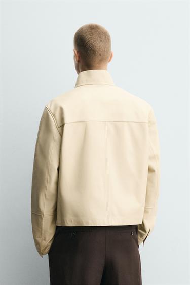 BLOUSON EN CUIR ZIPPÉ - Écru de Zara - Image 2