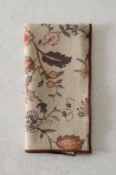 SERVETTEN MET BLOEMENPRINT EN SIERSTIKSEL (2-PACK) - Bruin / Taupe van Zara