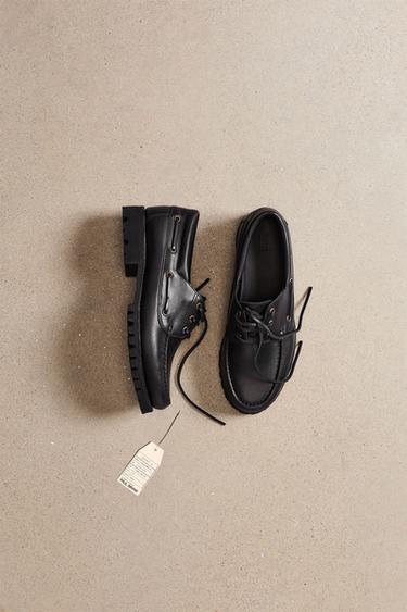 LEATHER DECK SHOES - Black by Zara