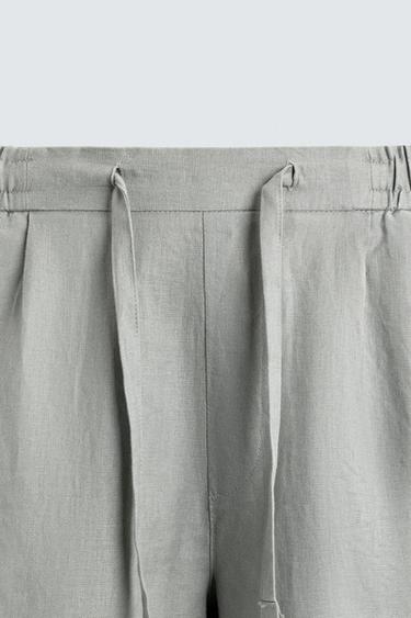 100% LINEN RELAXED FIT BERMUDA SHORTS - Light grey by Zara - Image 8