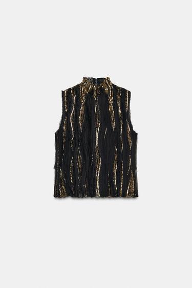 TOP COM LANTEJOULAS ZW COLLECTION LIMITED EDITION - Preto-ouro da Zara