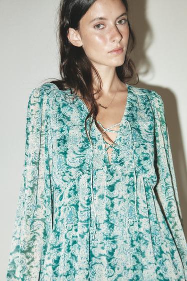 Zara PRINTED LONG DRESS - Greens