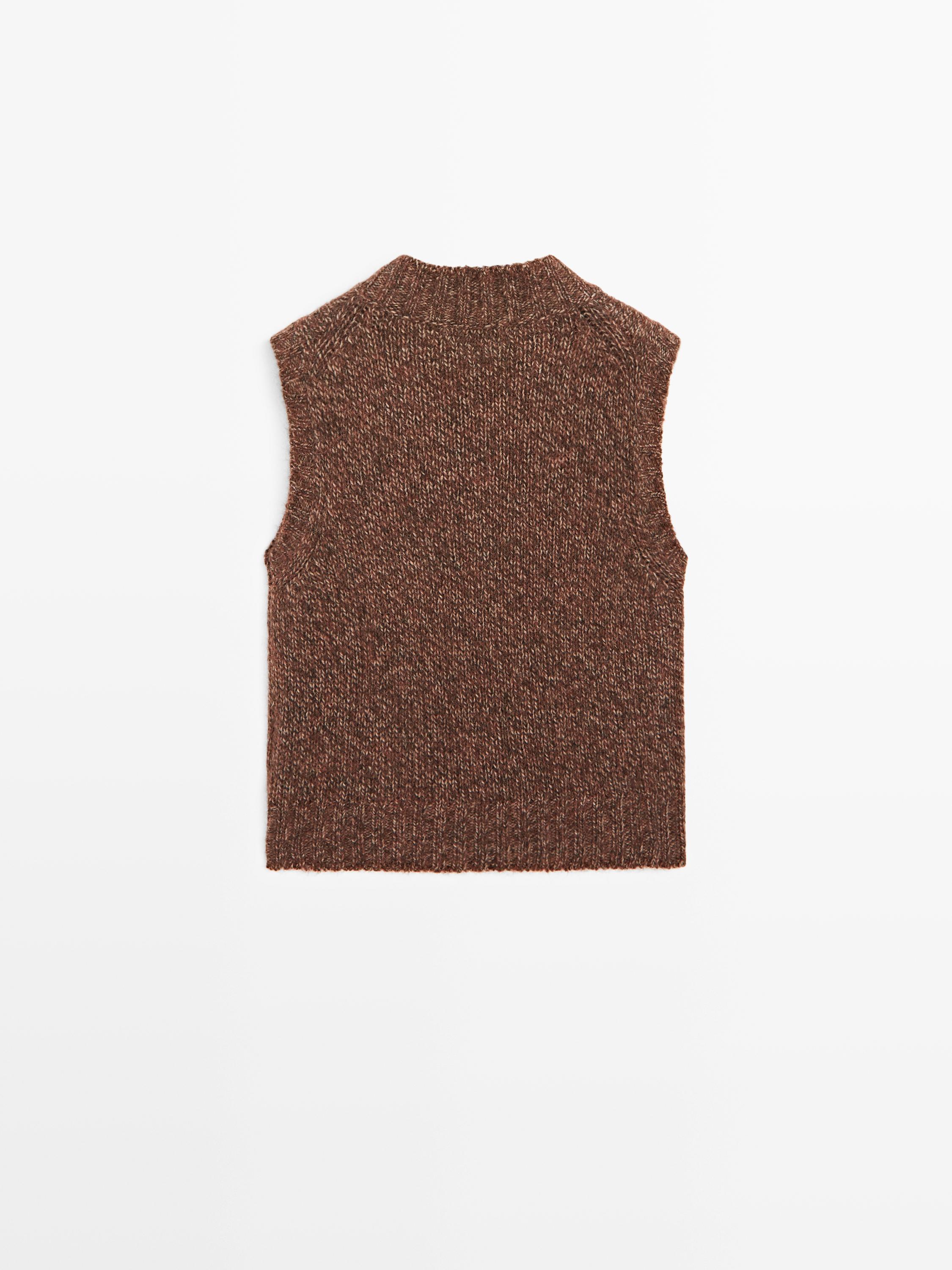 Veste sans manches chinée en laine d’alpaga