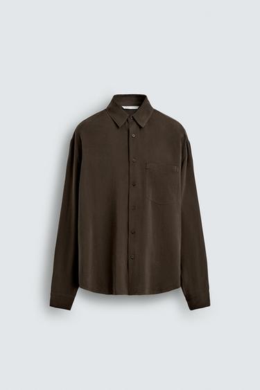 Zara RELAXED FIT FLOWY SHIRT - Brown