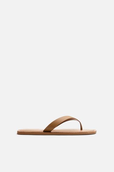 Zara STRAPPY LEATHER SANDALS - Dark tan