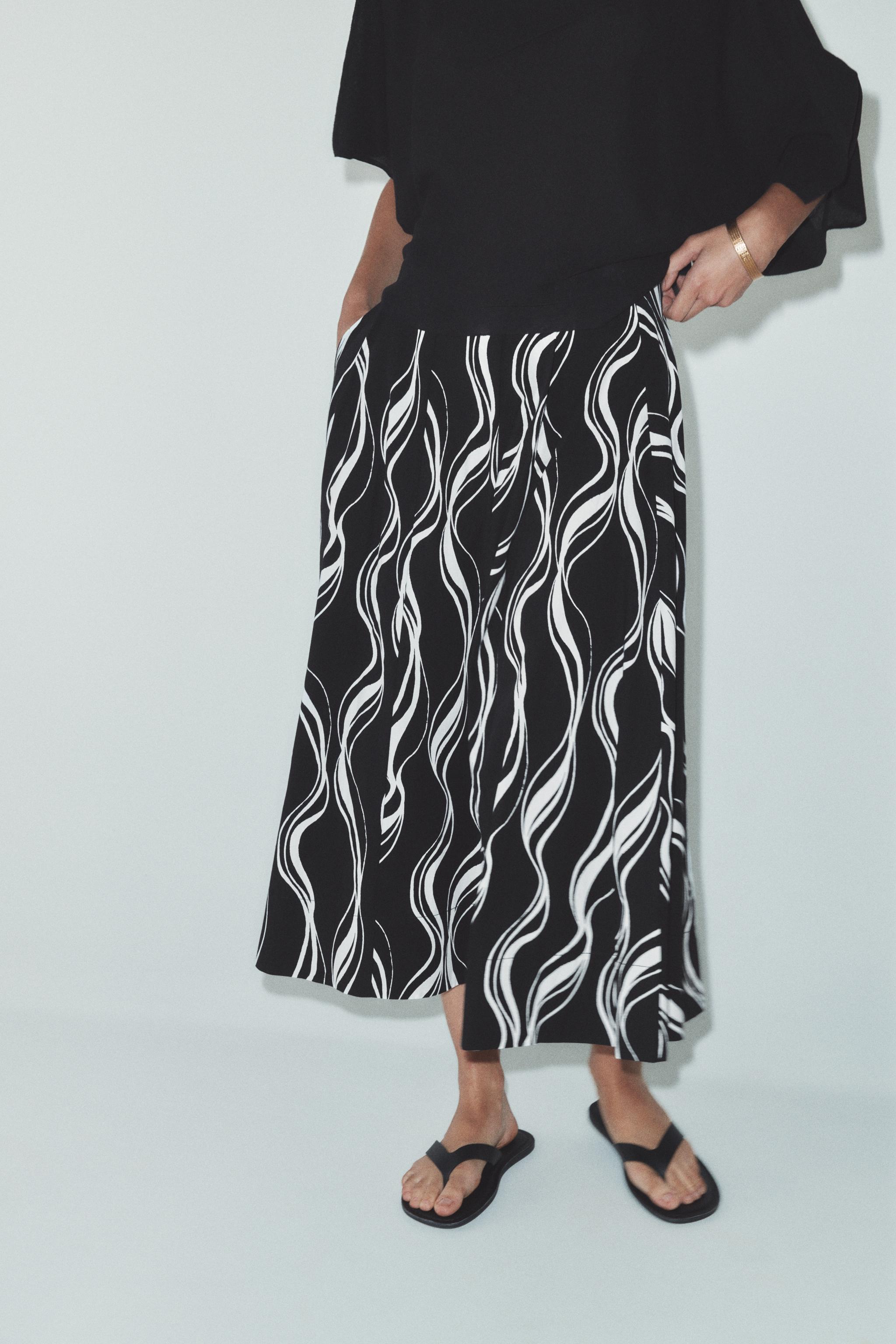 ZW COLLECTION PRINTED MIDI SKIRT - Black / White | ZARA New