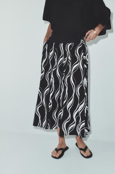 FALDA MIDI ESTAMPADA ZW COLLECTION - Blanco / Negro de Zara