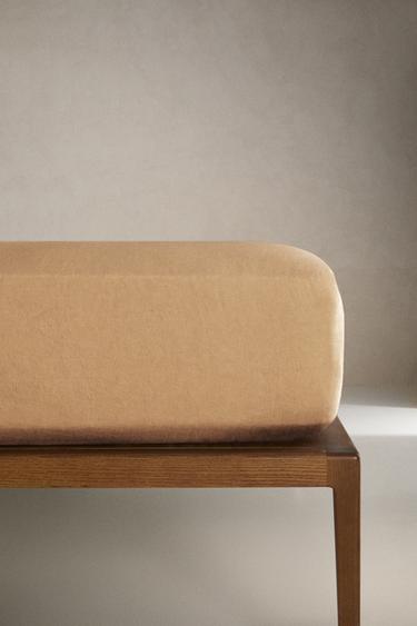 WASHED LINEN FITTED SHEET | 30 CM HIGH (140 GXM²) - camel by Zara