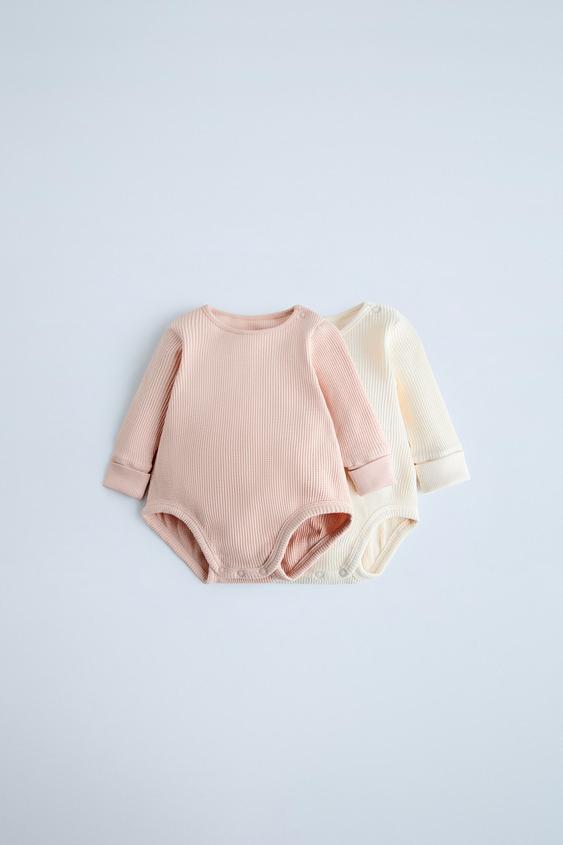 TWO PACK OF WAFFLE-KNIT BODYSUITS