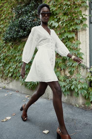 CUTWORK EMBROIDERY MINI DRESS - Oyster-white by Zara