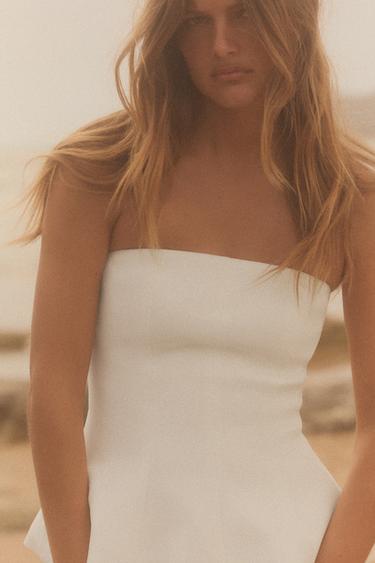 TOP BUSTIER PÉPLUM - Blanc de Zara
