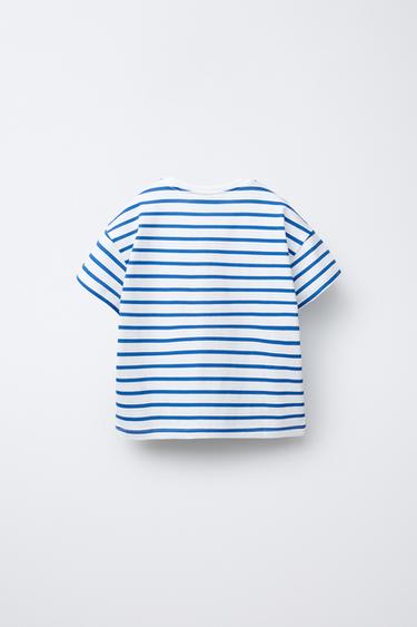 T-SHIRT À RAYURES IMPRIMÉ - Bleu chiné de Zara - Image 1